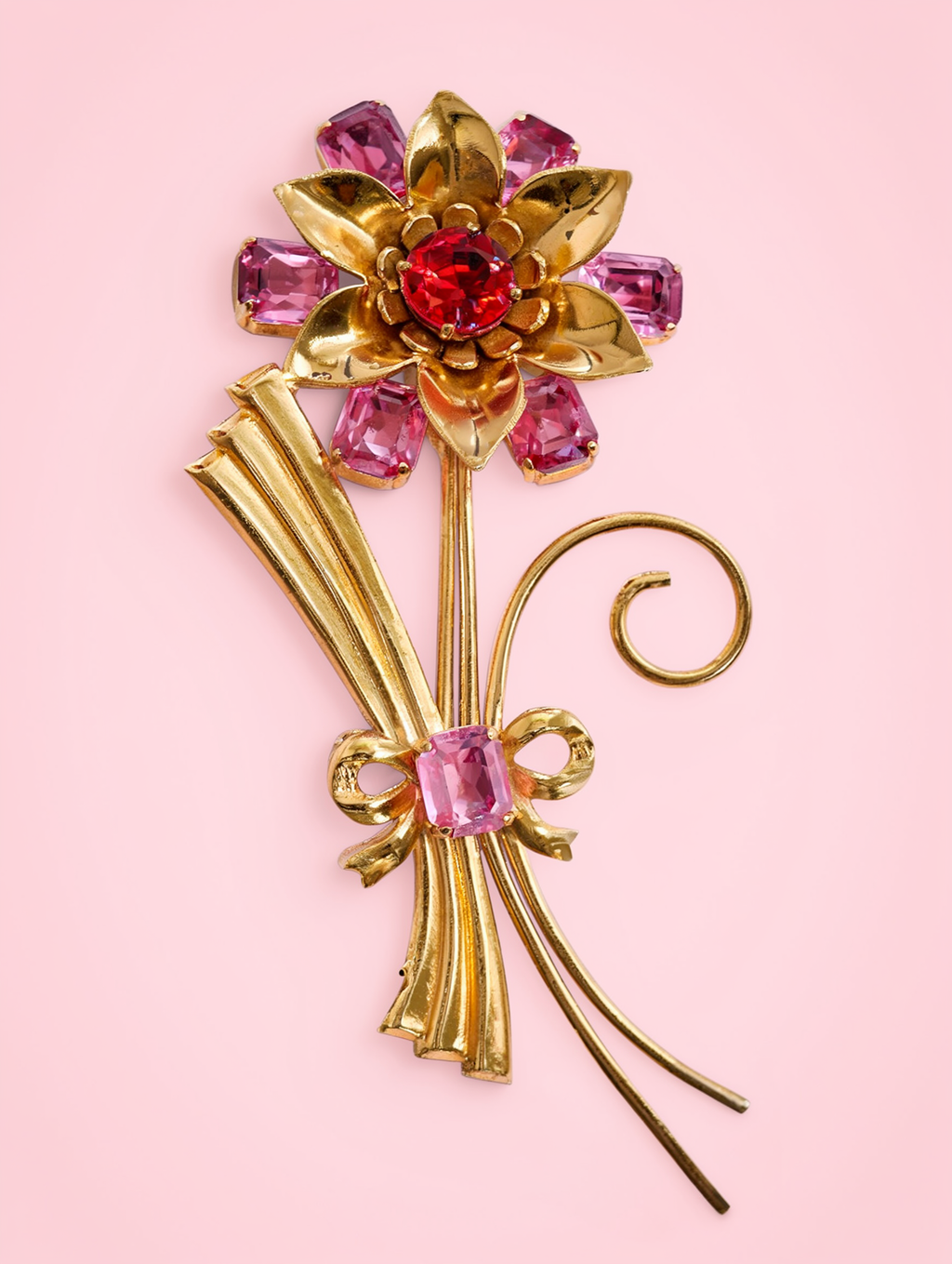 Astonishing, Art Deco, red crystal floral motif brooch