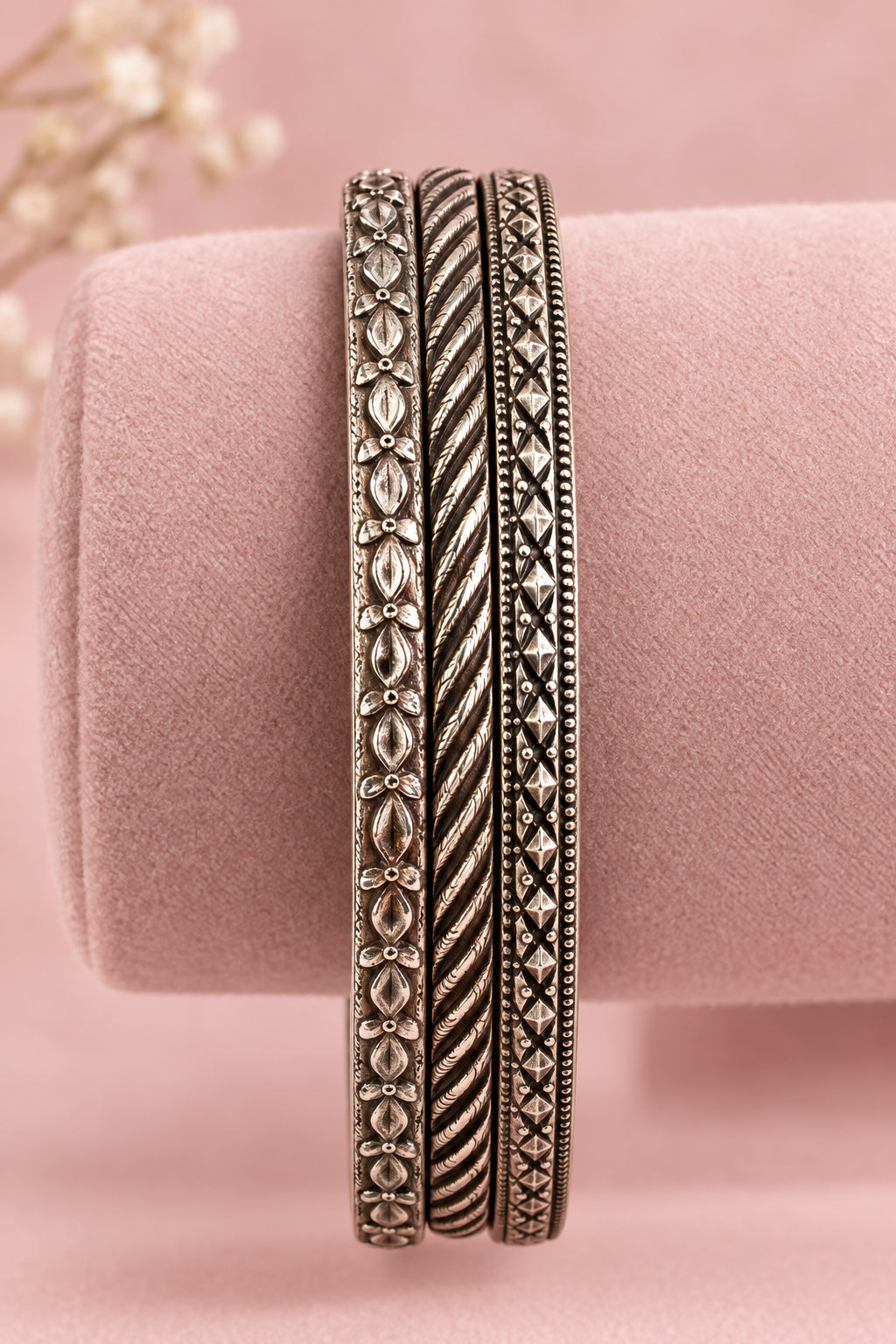 Three Ornate Sterling Bracelets