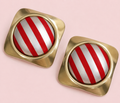Cool retro Red Striped Gold-tone Post Earrings
