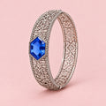 Authentic Vintage Filigree Statement Hinged Bracelet with Sapphire Blue Crystal