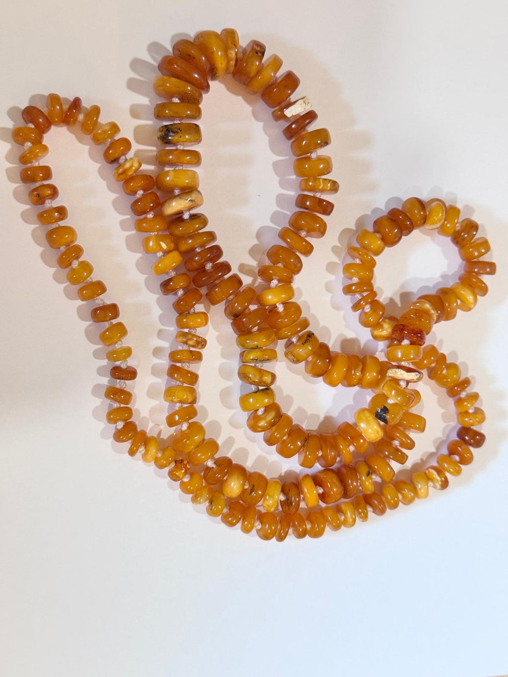 Organic And Unbelievable Beauty Genuine Authentic Amber Yolk, Butterscotch + White Carved Graduated + Polished Beaded Necklace