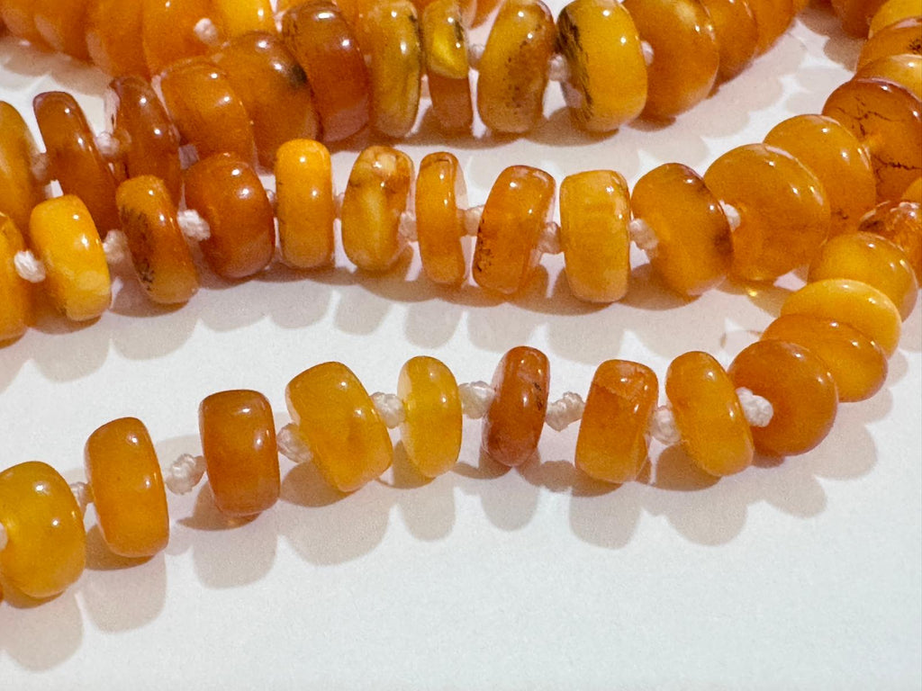 Organic And Unbelievable Beauty Genuine Authentic Amber Yolk, Butterscotch + White Carved Graduated + Polished Beaded Necklace