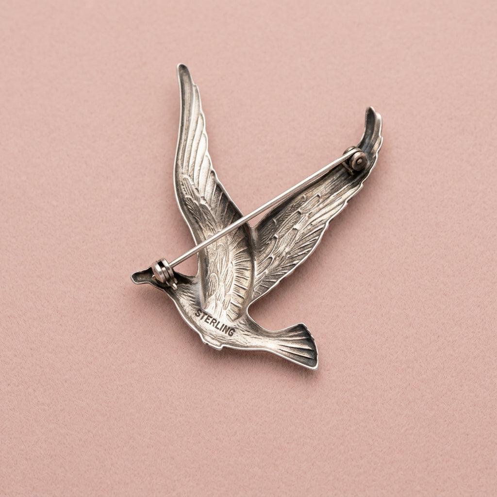 925 Sterling Silver Antique Art Deco Seagull Brooch