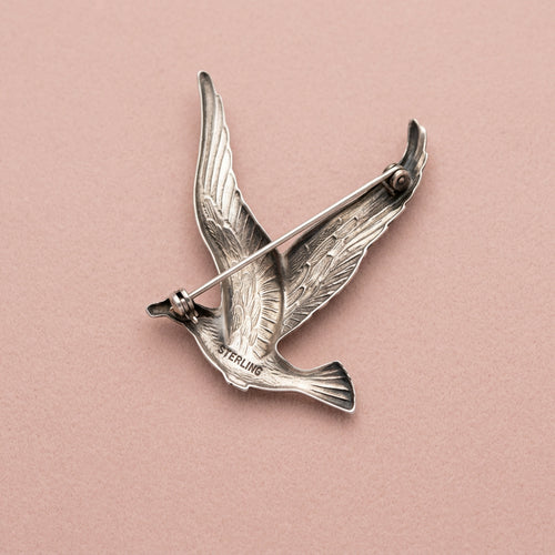 925 Sterling Silver Antique Art Deco Seagull Brooch
