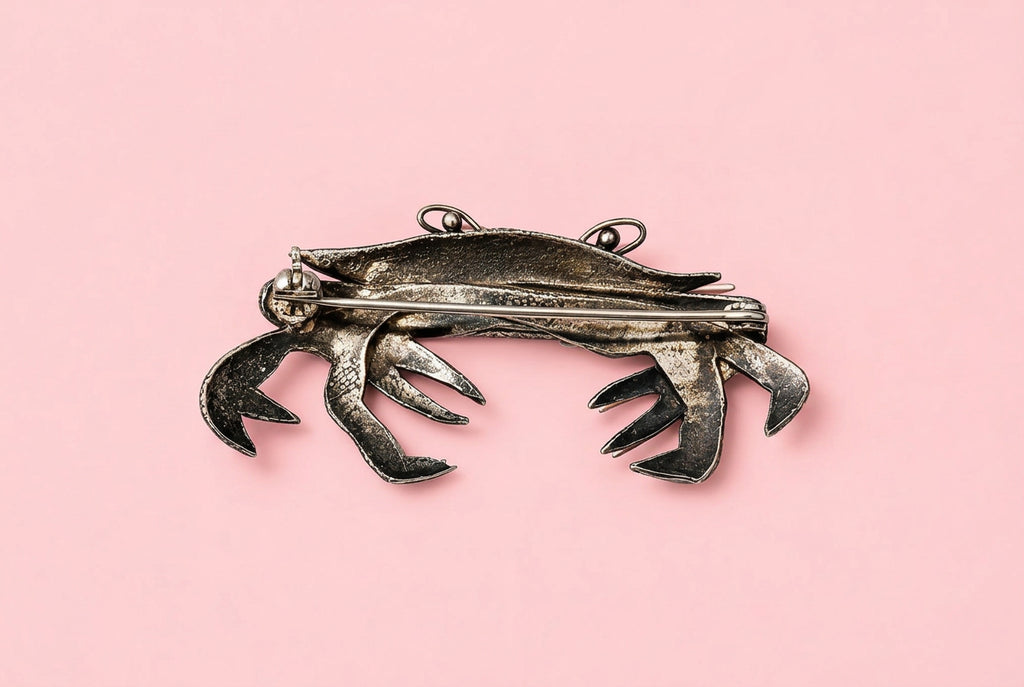 Amazing Zarah Sterling Silver & Enamel Crab Brooch