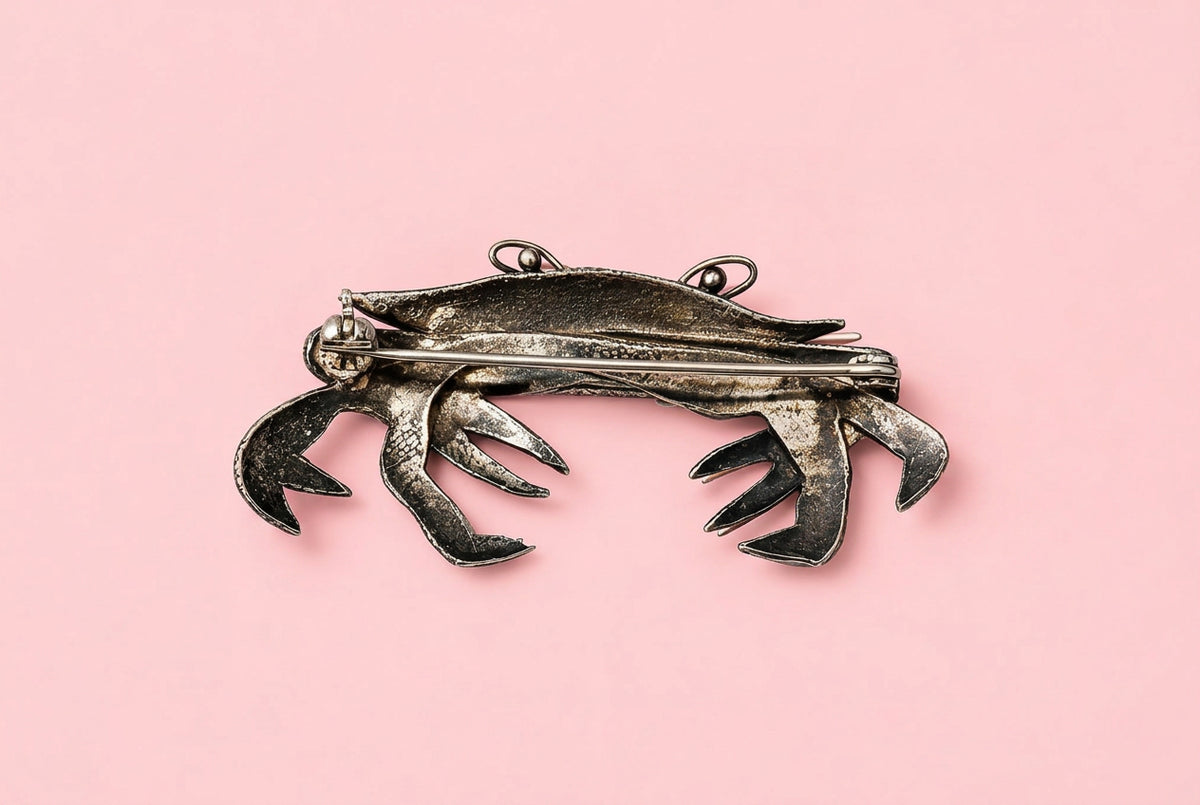 Amazing Zarah Sterling Silver & Enamel Crab Brooch