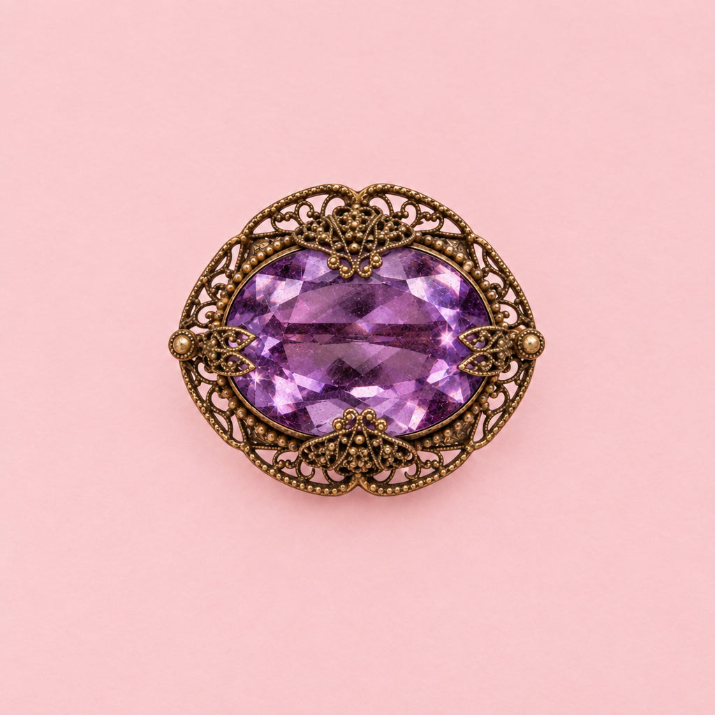 Graceful Early 1900s Amethyst Czech Glass Brooch
