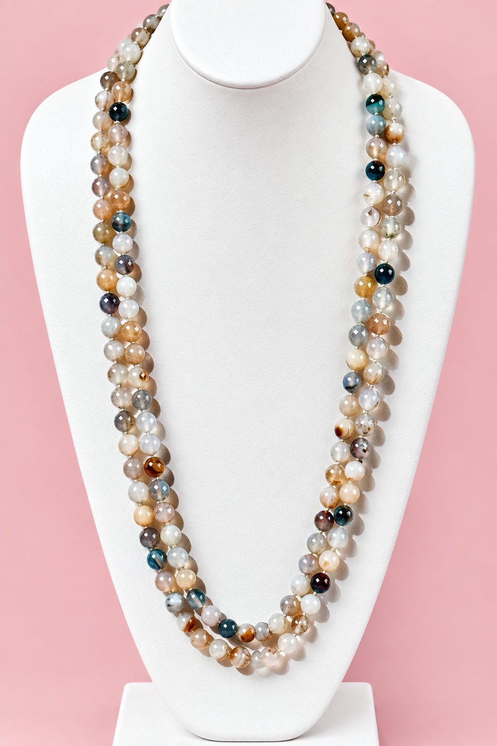 Subtle, Neutral & Elegant Agate Flapper Length Necklace