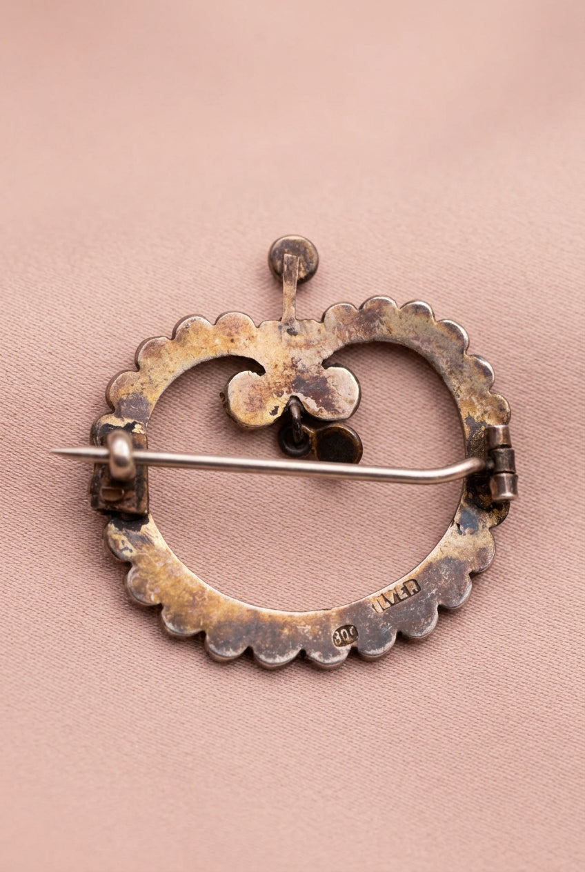 Victorian Pin With Coral Cabochons Set In Sterling