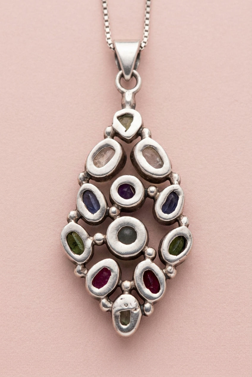 Stunning Genuine Amethyst Multicolor Stones Drop Necklace