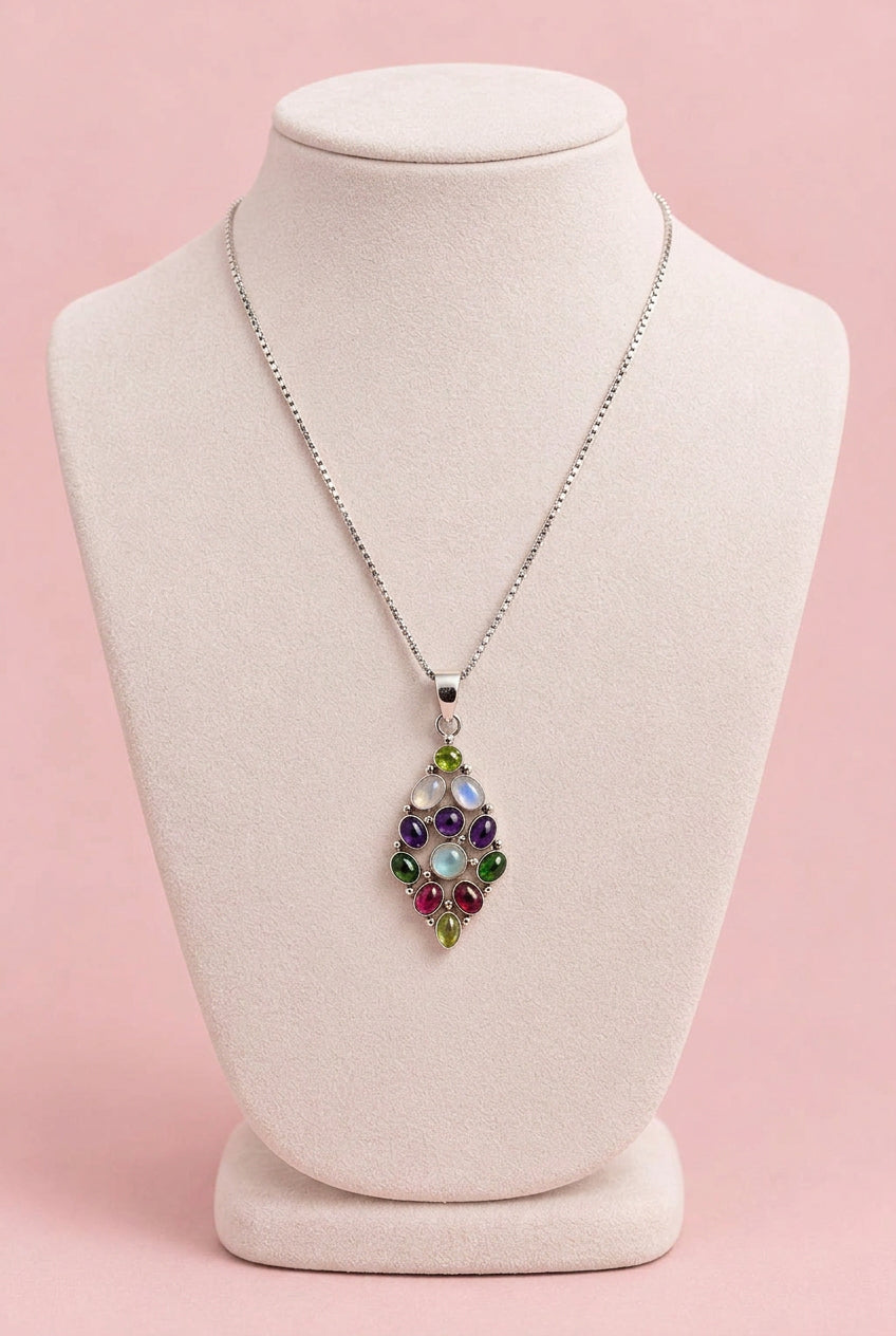 Stunning Genuine Amethyst Multicolor Stones Drop Necklace