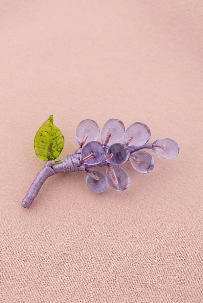 Artistic Beauty:Clear purple grape bunch- handcrafted pin
