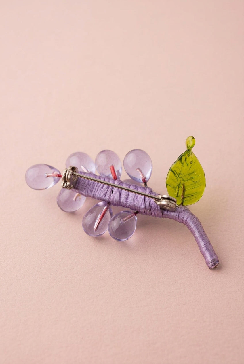 Artistic Beauty:Clear purple grape bunch- handcrafted pin