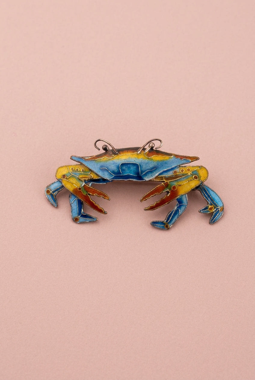 Amazing Zarah Sterling Silver & Enamel Crab Brooch