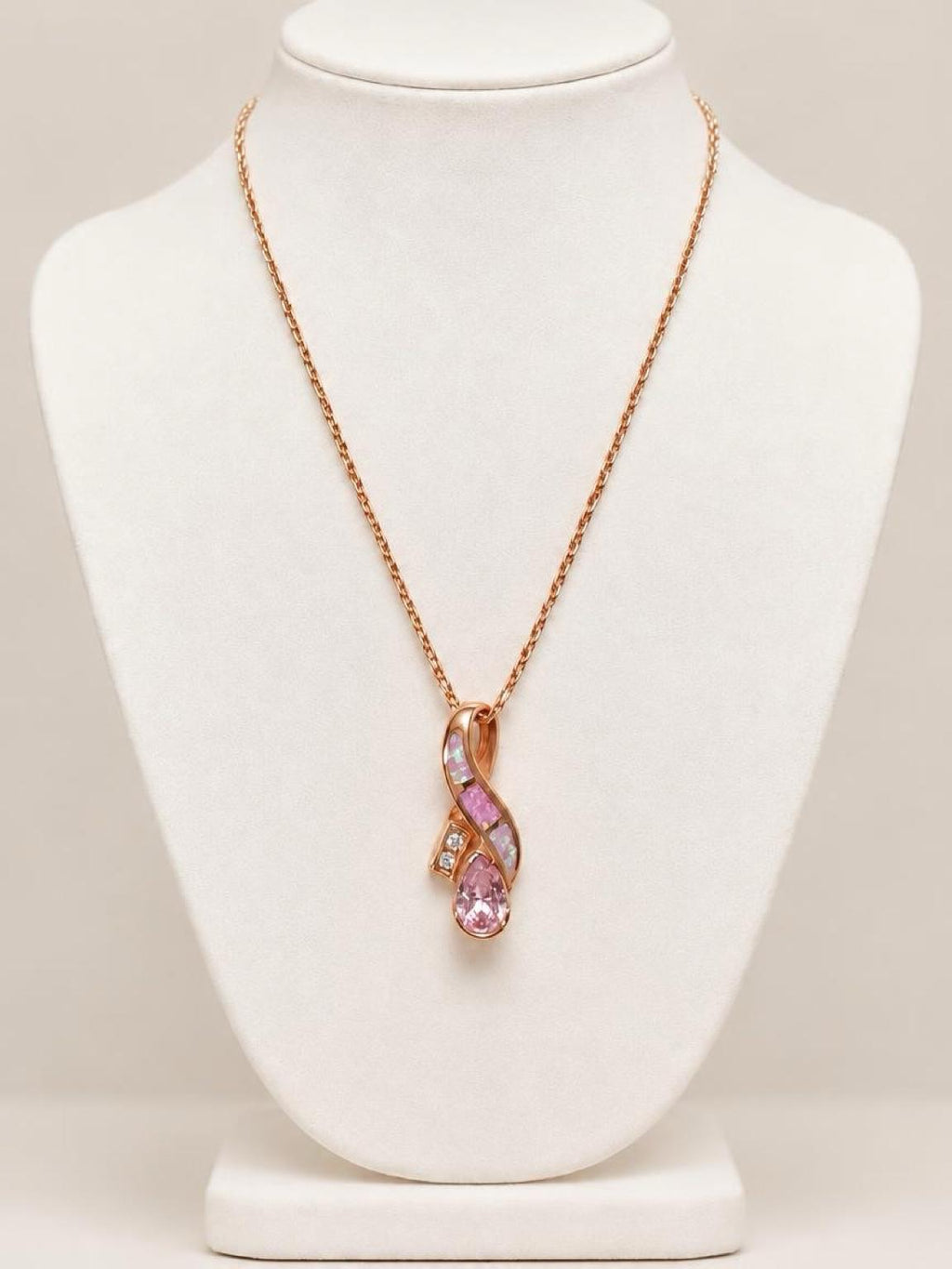Mesmerizing Rose Gold over Sterling Silver Pink Gilson Fire Opal Wave Necklace