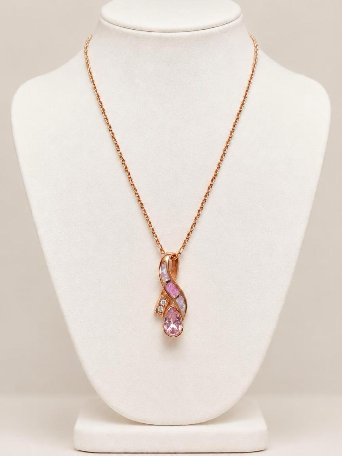 Mesmerizing Rose Gold over Sterling Silver Pink Gilson Fire Opal Wave Necklace