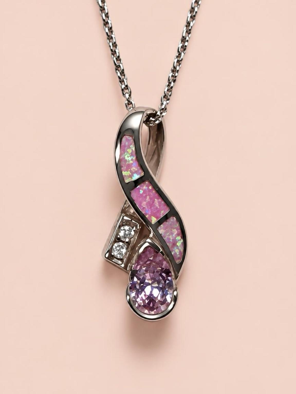 Mesmerizing Rose Gold over Sterling Silver Pink Gilson Fire Opal Wave Necklace