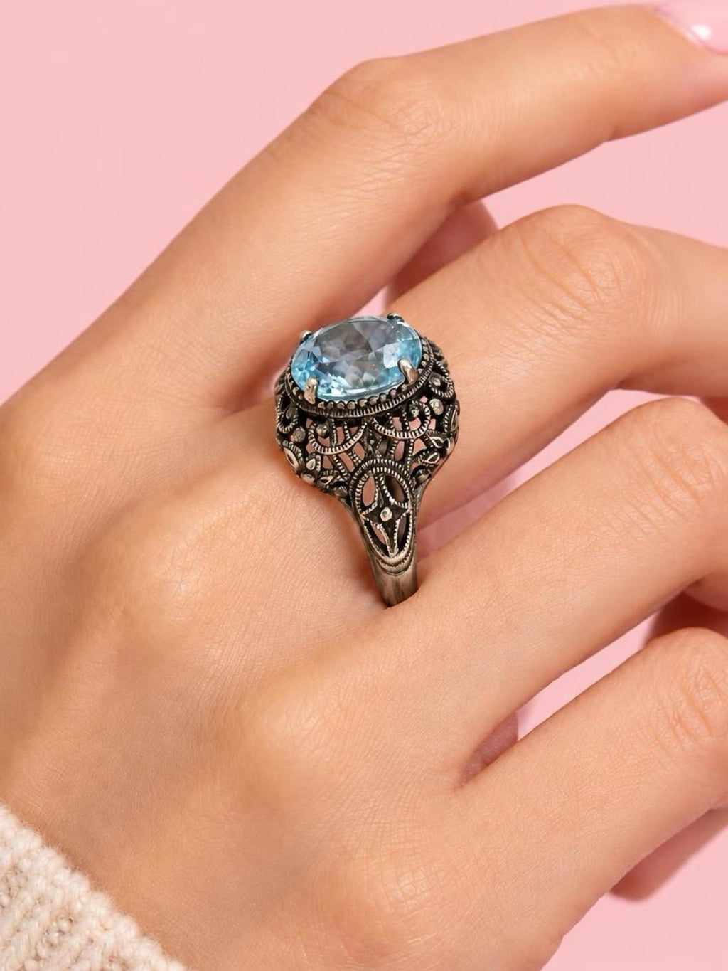 1920's Romantic Genuine Sterling Topaz Ring
