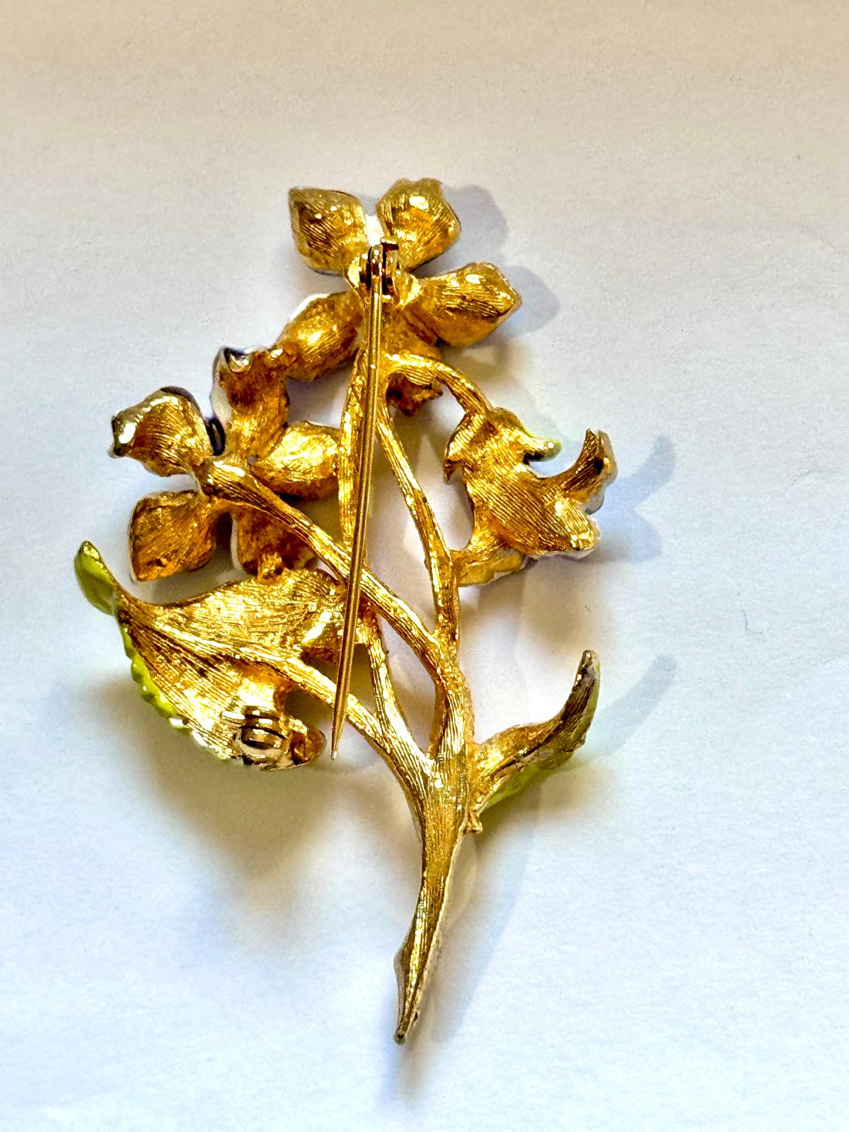 14K Gold Plated & Enameled Violet Bouquet Brooch