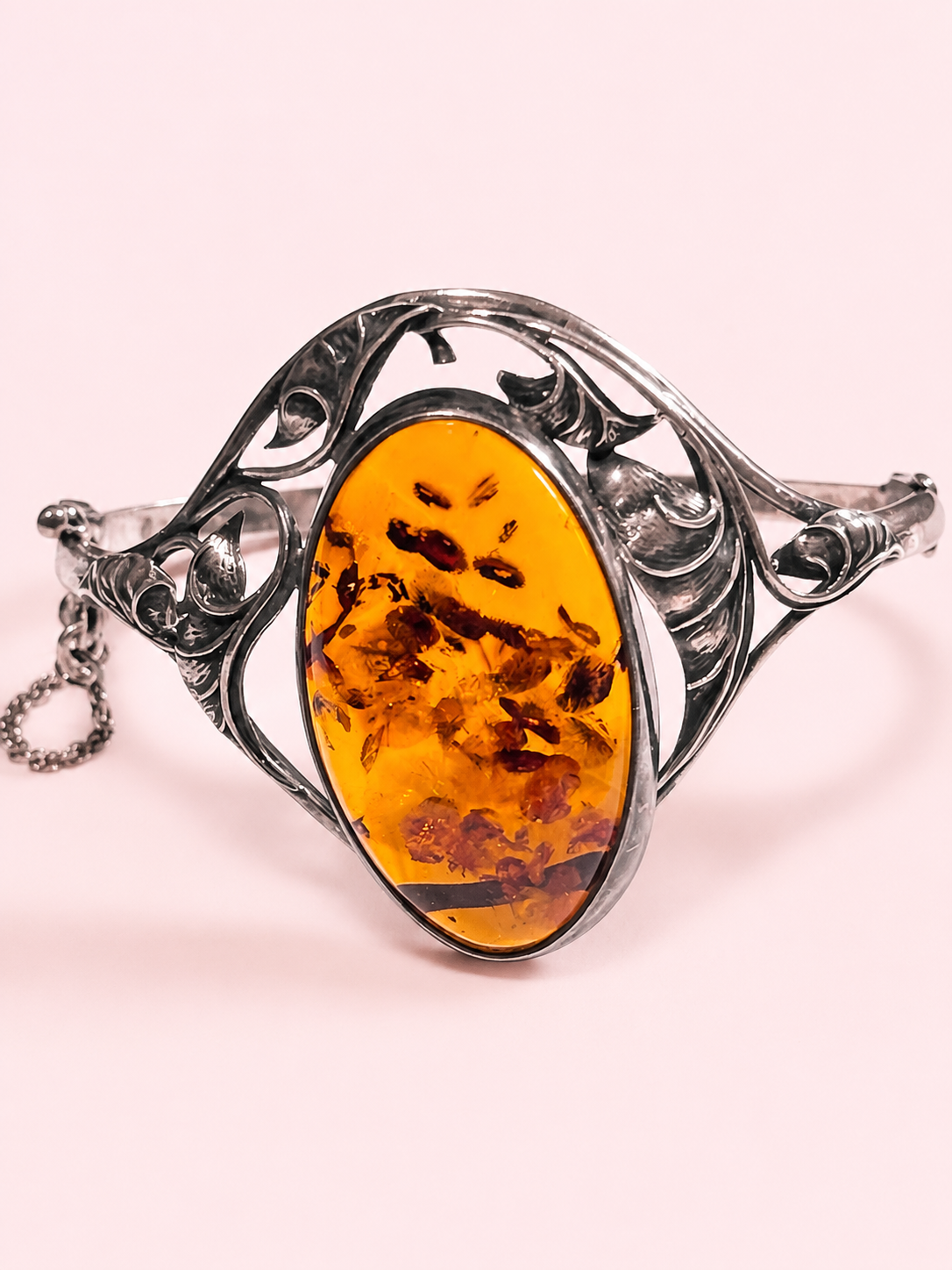 Glowing Natural Genuine Baltic Amber Hinged Cuff