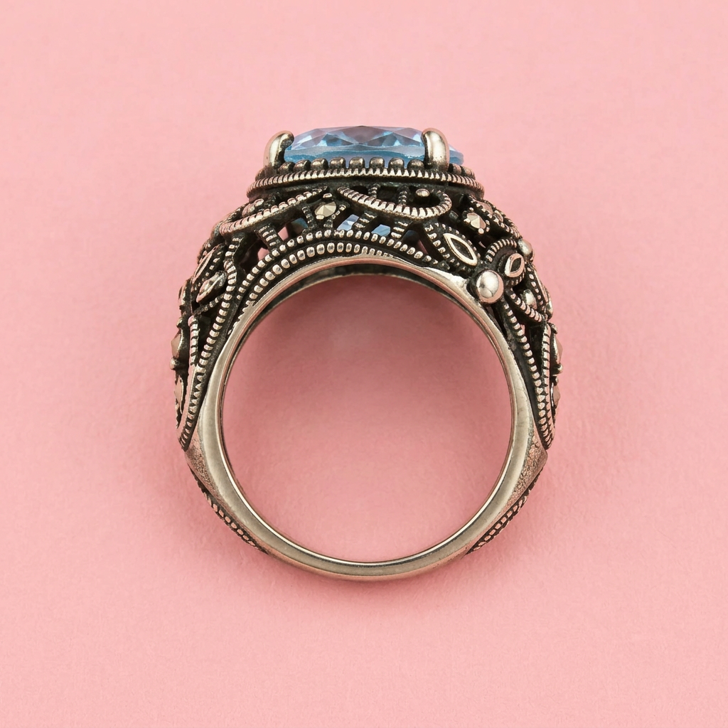 1920's Romantic Genuine Sterling Topaz Ring