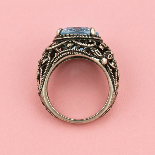 1920's Romantic Genuine Sterling Topaz Ring