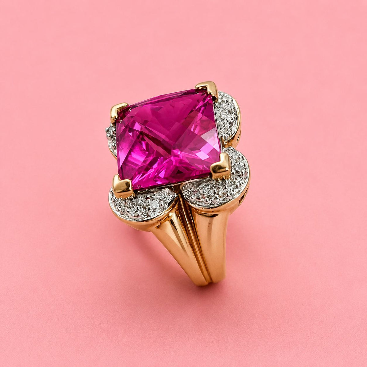 Stunning Rectangular Vintage Lab Ruby Prong Set In Vermeil