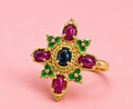 Genuine Cabachon Ruby, Saphire & Emeralds Prot Ring