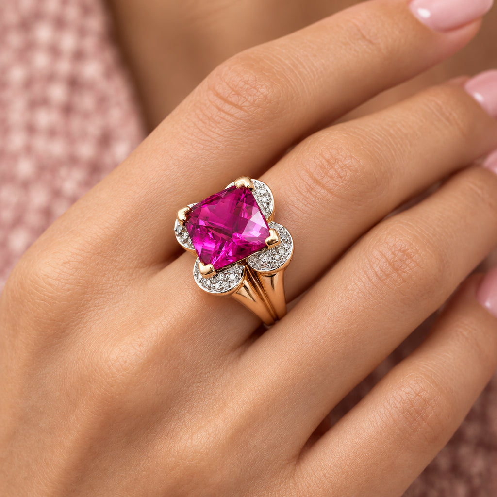 Mesmerizing Rectangular Vintage Lab Ruby Prong Set In Vermeil Ring
