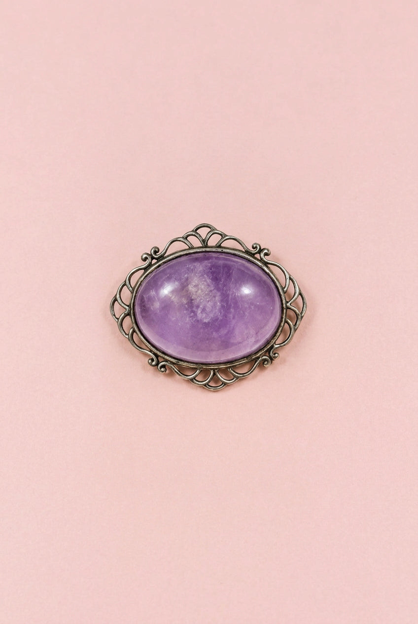 Genuine, Art Deco, Amethyst, Bezel Set In A Beautiful Delicate Sterling Framework