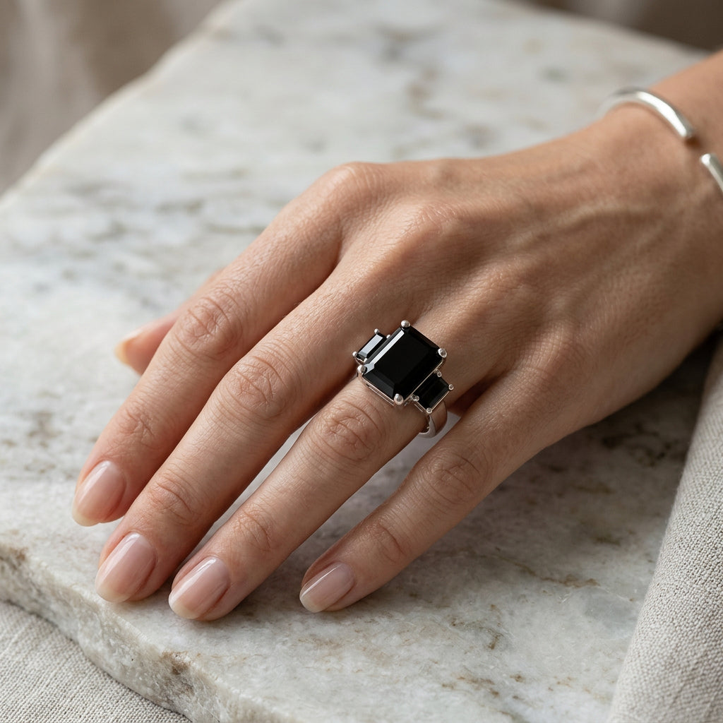 Graceful Black Onyx Sterling Ring