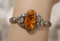 Enchanting Vintage Amber & Sterling Silver Floral Bracelet
